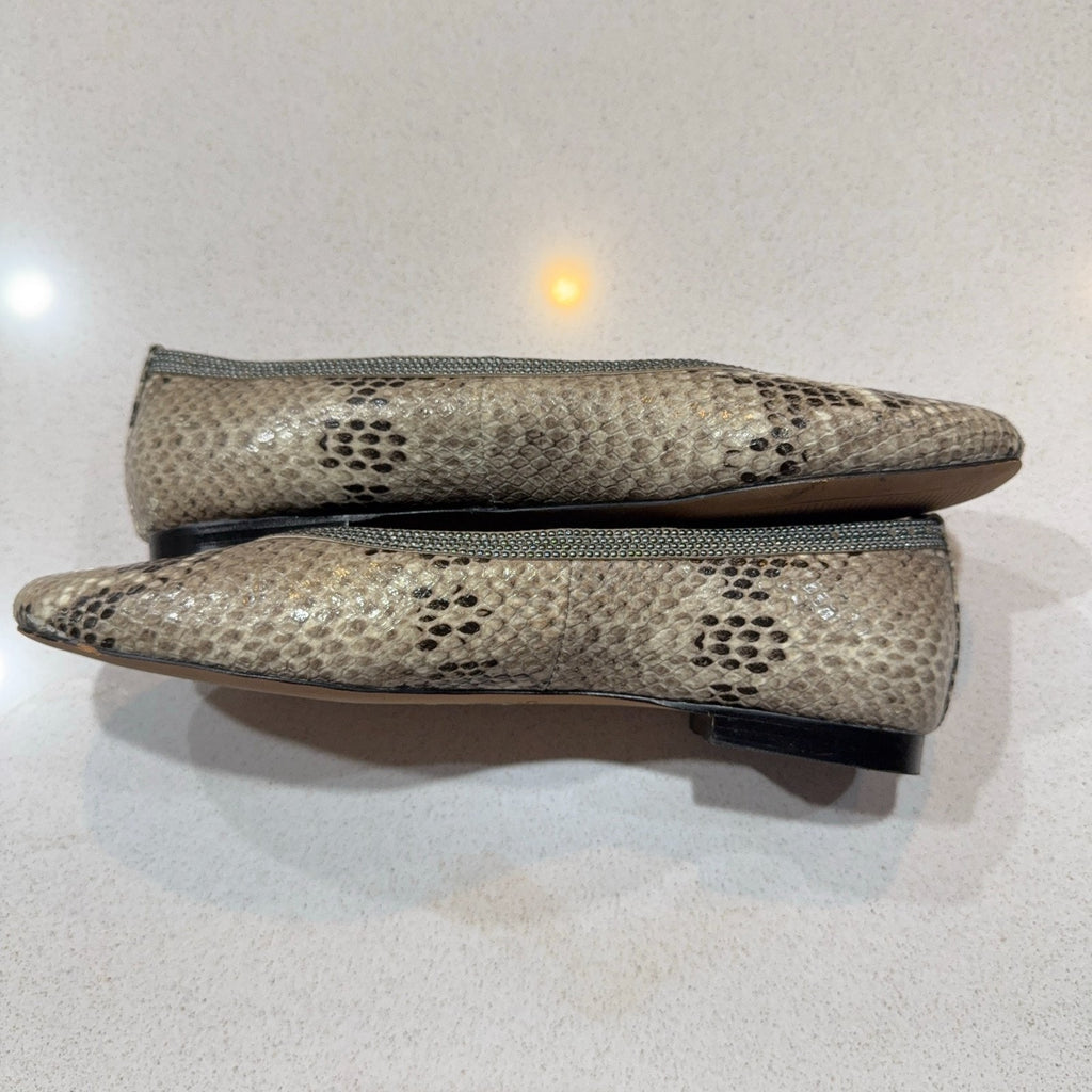Chico’s Snakeskin Print Ballet Flats Womens 7M Pointed Toe Animal Print Shoes