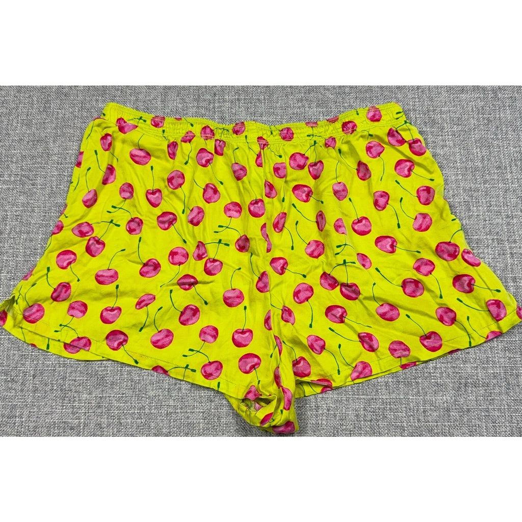 PINK Victoria’s Secret Cherry Print Sleep Shorts Womens Large Neon Yellow