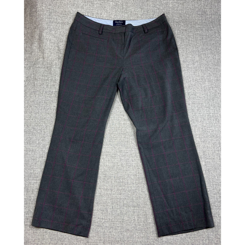 Lands' End Women's 12P Gray Pink Windowpane Plaid Mid Rise Trouser Pants