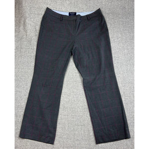 Lands' End Women's 12P Gray Pink Windowpane Plaid Mid Rise Trouser Pants