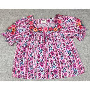 Savanna Jane Top Womens 2X Pink Embroidered Boho Tunic Blouse Plus Size