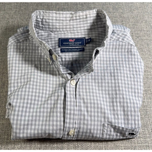 Vineyard Vines Classic Fit Tucker Shirt Mens Medium Gray Gingham Cotton Stretch
