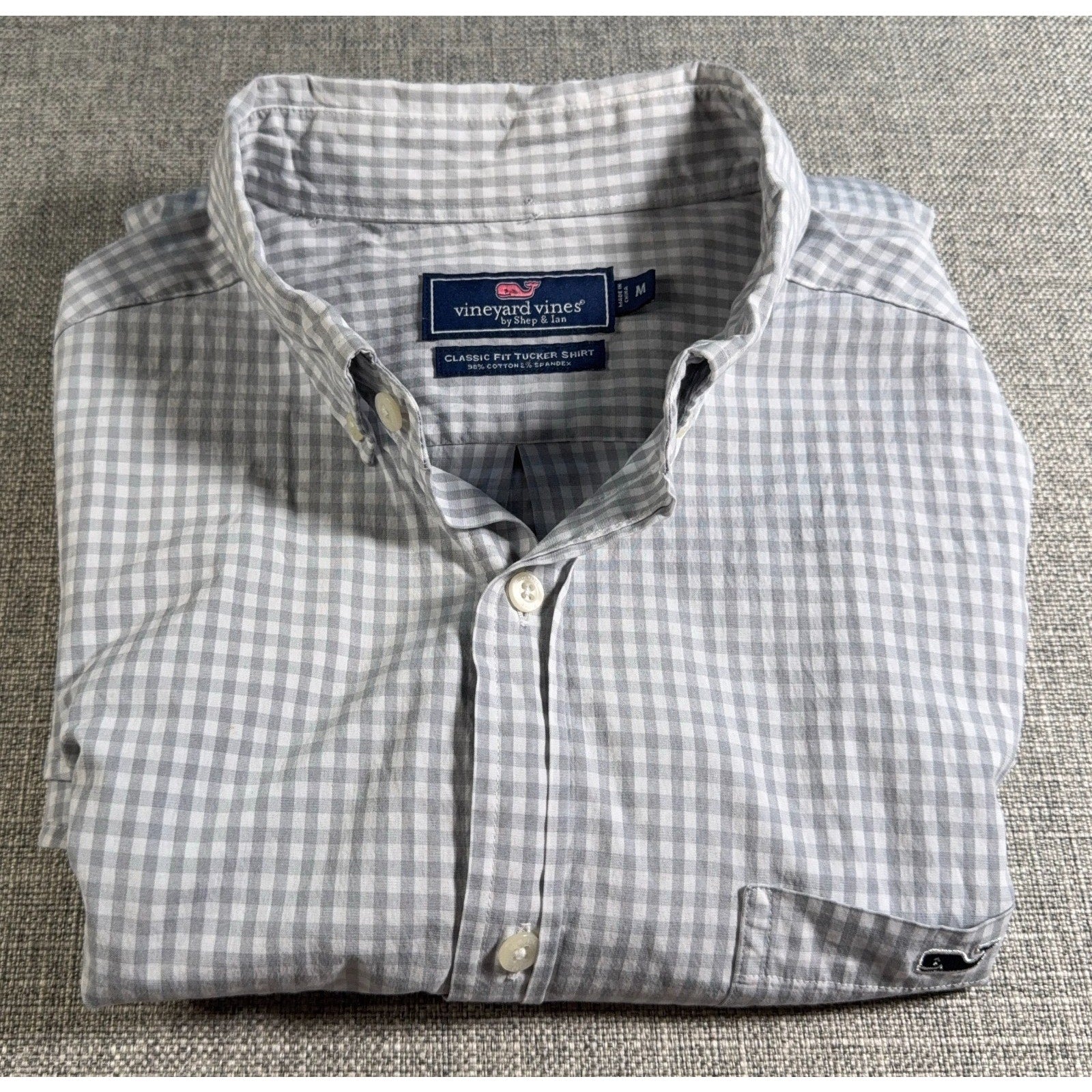 Vineyard Vines Classic Fit Tucker Shirt Mens Medium Gray Gingham Cotton Stretch