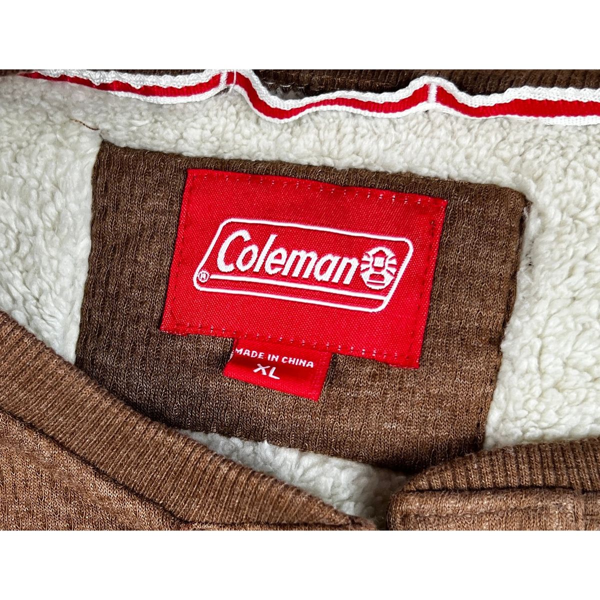 Coleman Sherpa Lined Henley Mens XL Brown Waffle Knit Workwear Pullover