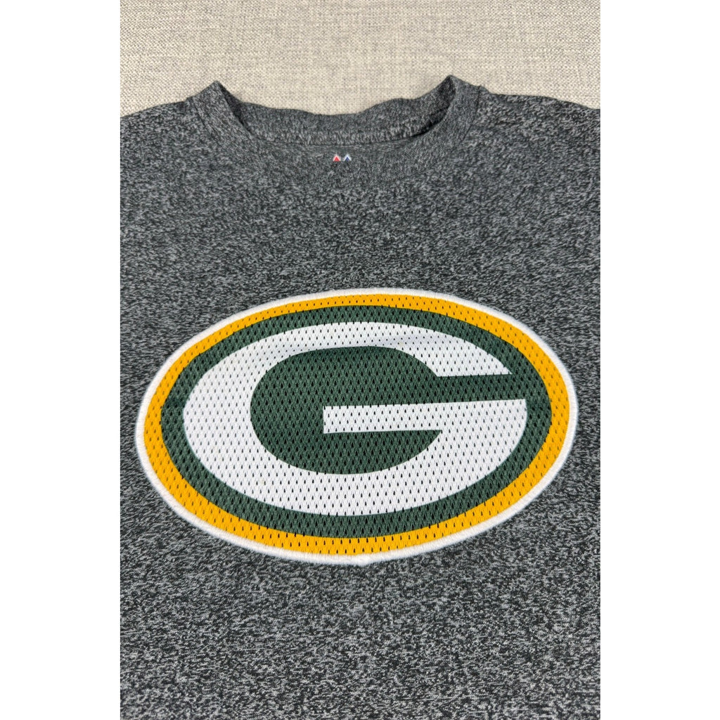 Green Bay Packers Majestic T Shirt Mens M Gray Heather NFL Logo Graphic Tee