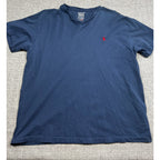 Polo Ralph Lauren T Shirt Mens M Navy Blue V Neck Red Pony Cotton Tee