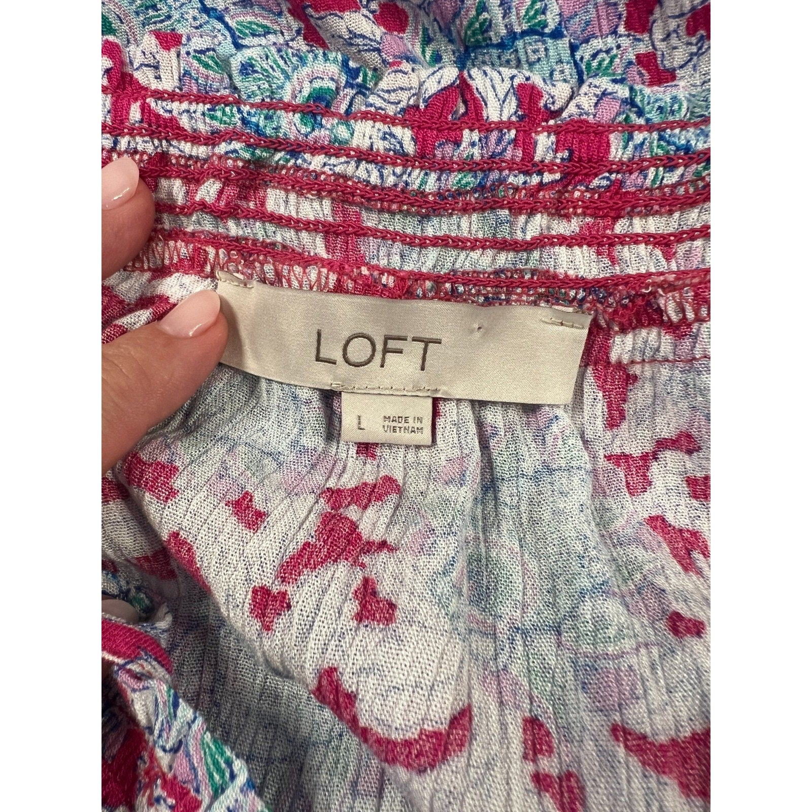 LOFT Jumpsuit Womens L Floral Paisley Smocked Wide Leg Boho Summer Vacation
