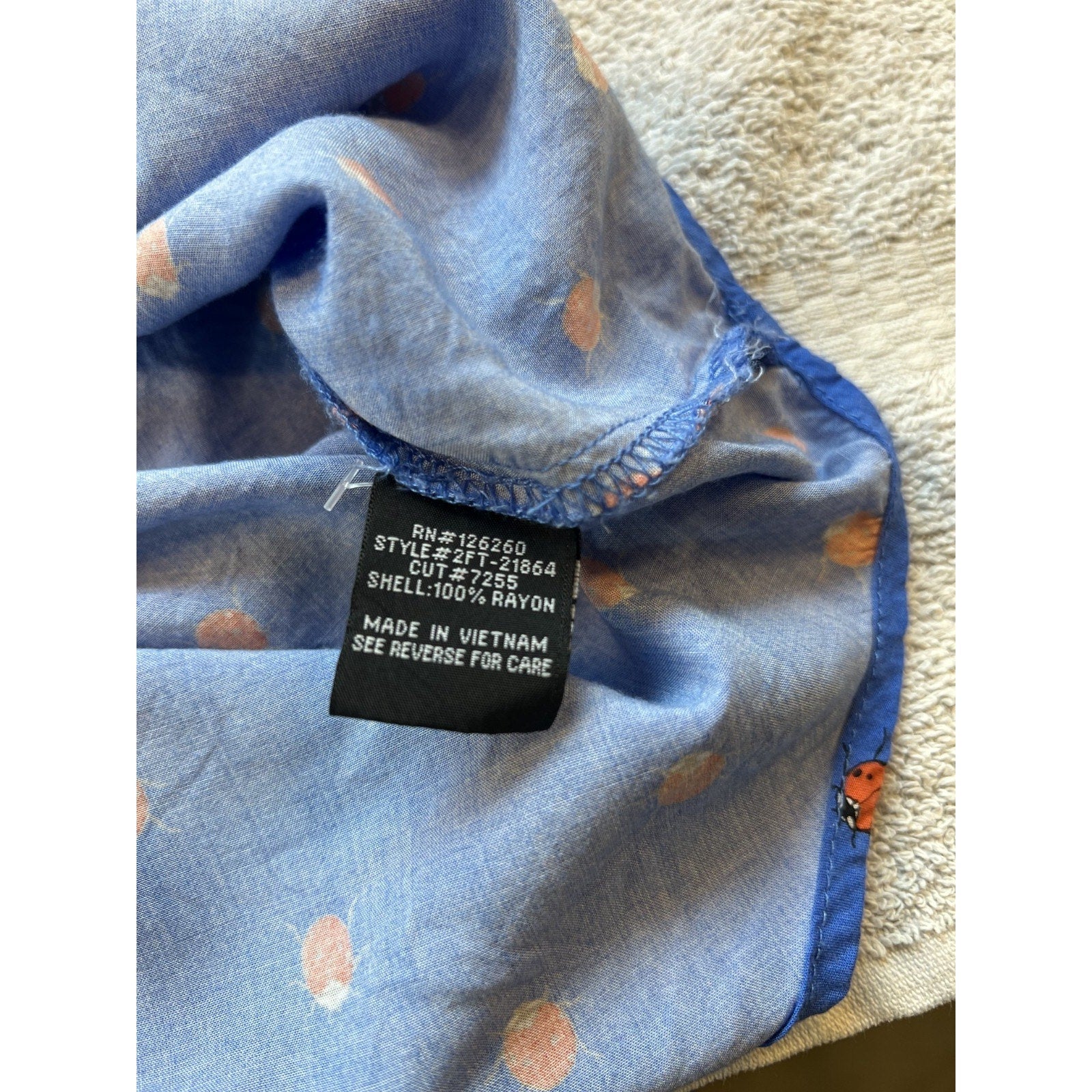 Velvet Heart Whimsical Ladybug Rayon Blouse XL Blue Indie Cottagecore Top