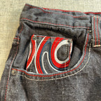 Refuse Life Style Denim Jeans Mens 34 Black Y2K Embroidered Pockets Streetwear