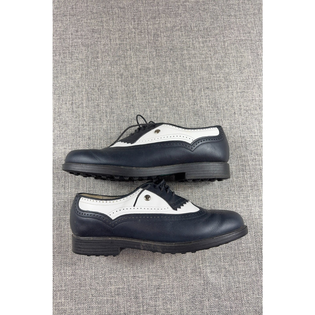 Vintage E-Z Step Golf Shoes 8.5 N Black White Leather Wingtip Made USA Brogue