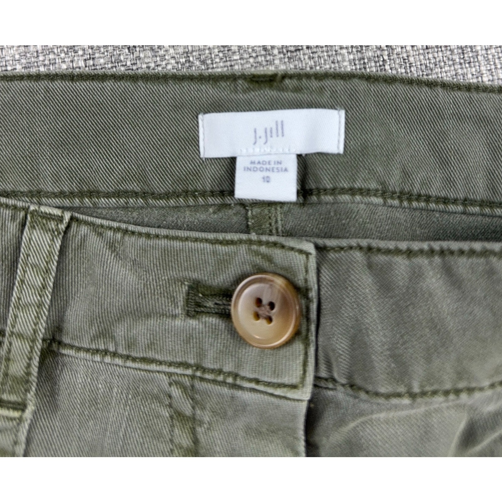 J Jill Womens 10 Olive Green Cargo Pants Utility Straight Leg Washed Cotton