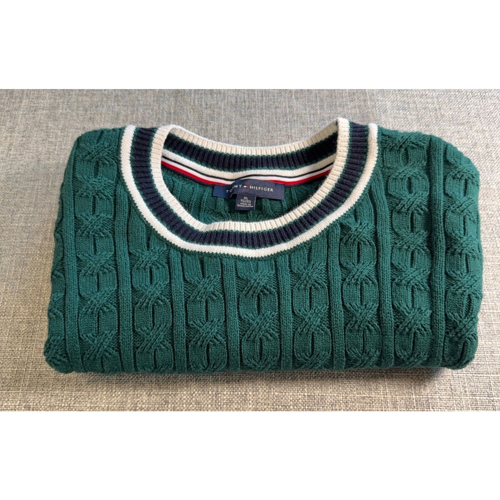 Tommy Hilfiger Cable Knit Sweater Shirt Mens XL Green Short Sleeve Cotton Preppy