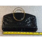 Black Metal Mesh Evening Bag Gold Ring Handles Chainmail Clutch Purse