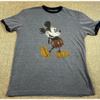 Disney Parks Mickey Mouse Mens M Gray Ringer T Shirt Distressed Graphic Tee