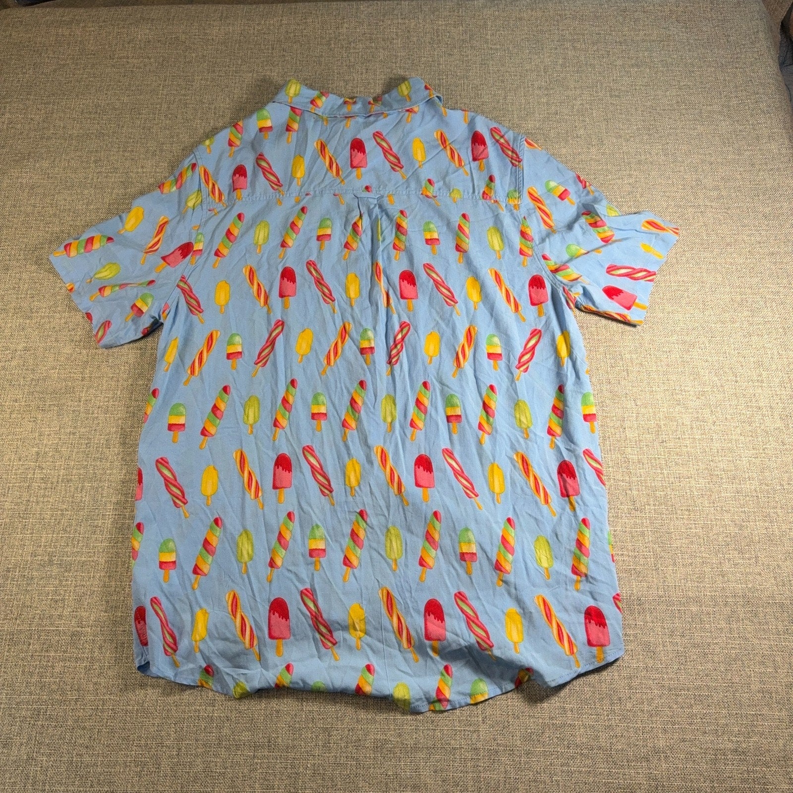 Cove Mens XL Rayon Button Up Shirt Blue Popsicle Print Novelty Vacation Beach