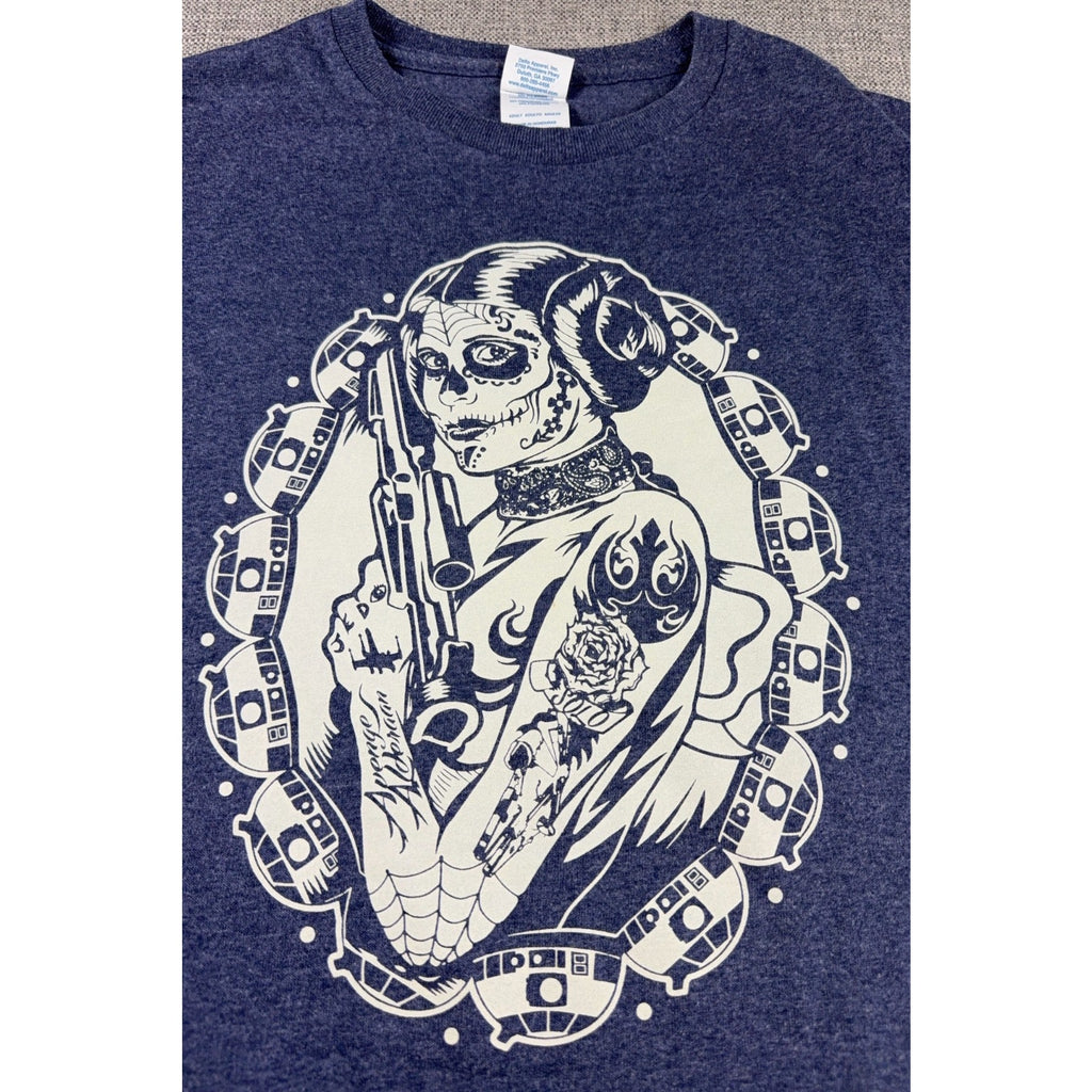 Princess Leia Sugar Skull T Shirt Mens L Star Wars Inspired R2D2 Tattoo Graphic