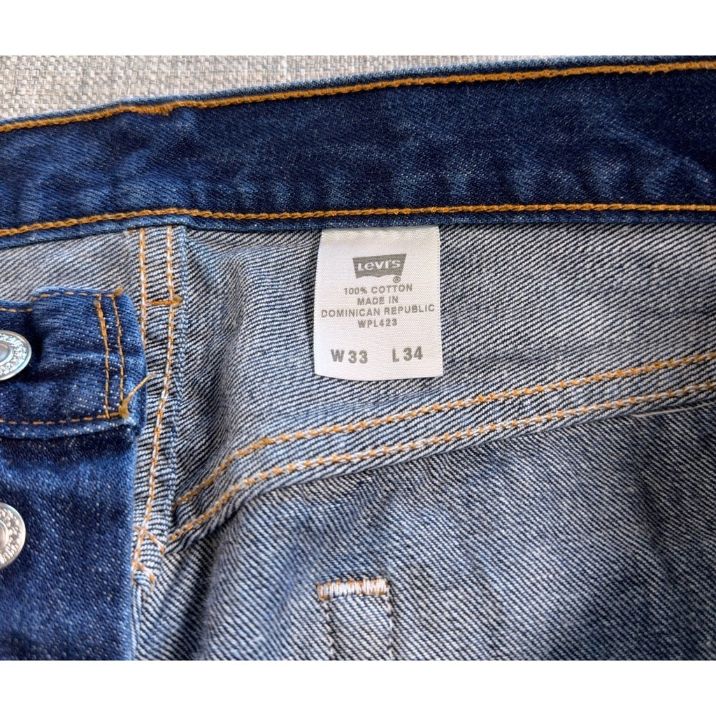 Levi’s 501 Jeans Mens 33x34 Tag 33x31 Actual Blue Button Fly 100% Cotton Denim