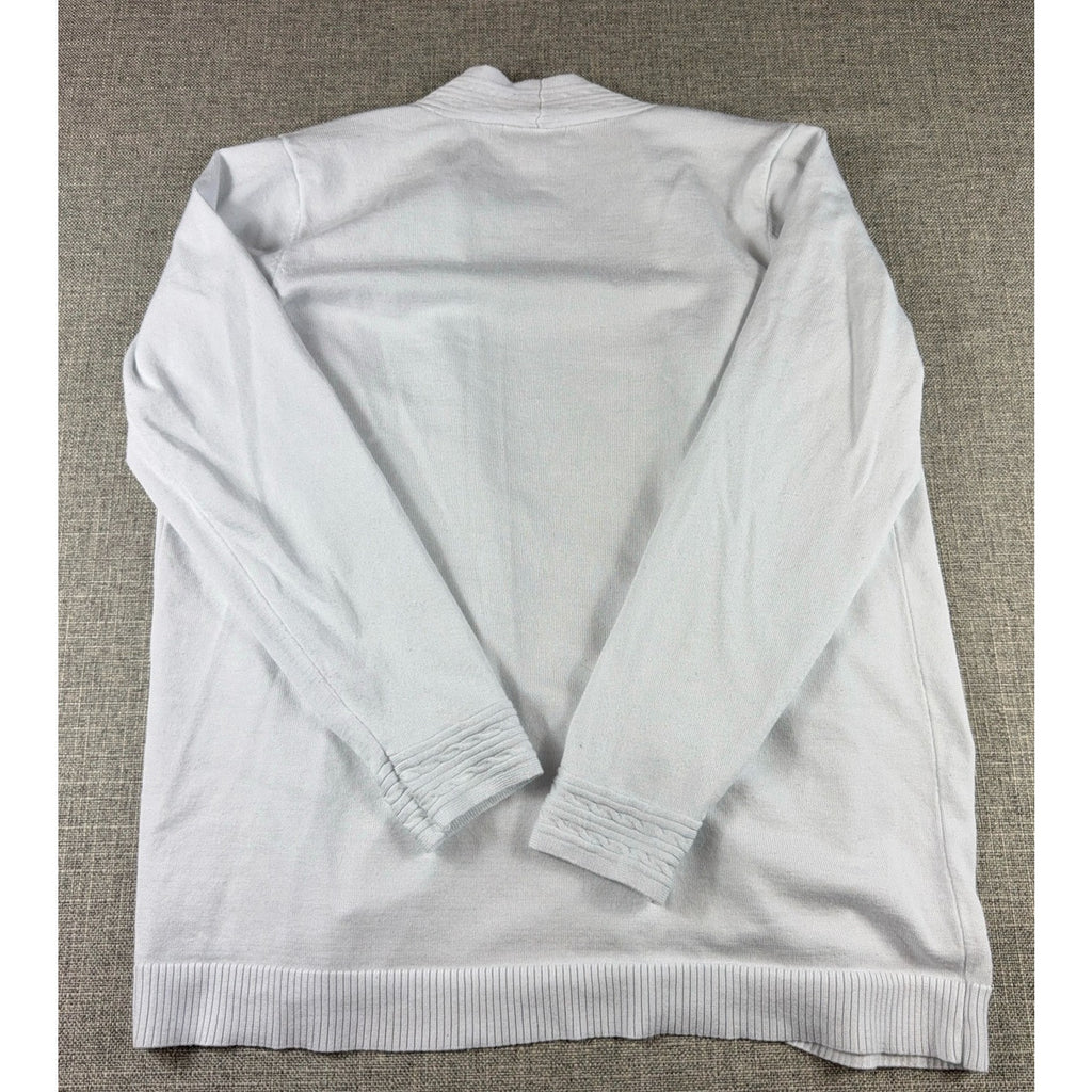 Carolyn Taylor Cardigan XL White Open Front Long Sleeve Cable Trim Rayon Blend