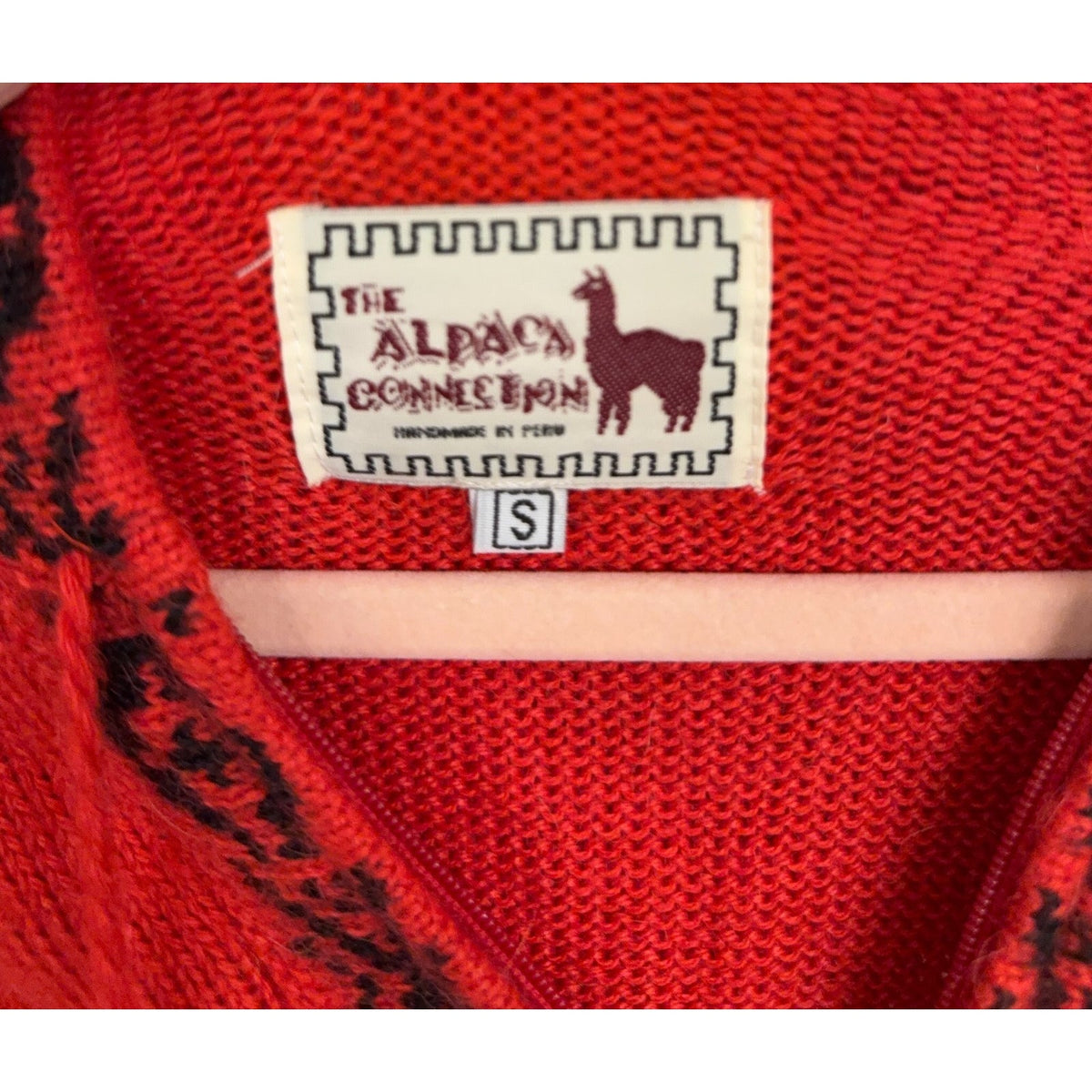 The Alpaca Connection Red Geometric Hooded Cardigan — Small