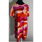 Sanctuary M Bright Abstract Print Open Back Blouse Pink Orange Mod Retro Top