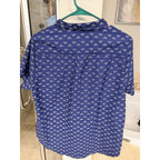 Eddie Bauer Mens Large Blue Geometric Print Button Up Shirt Short Sleeve