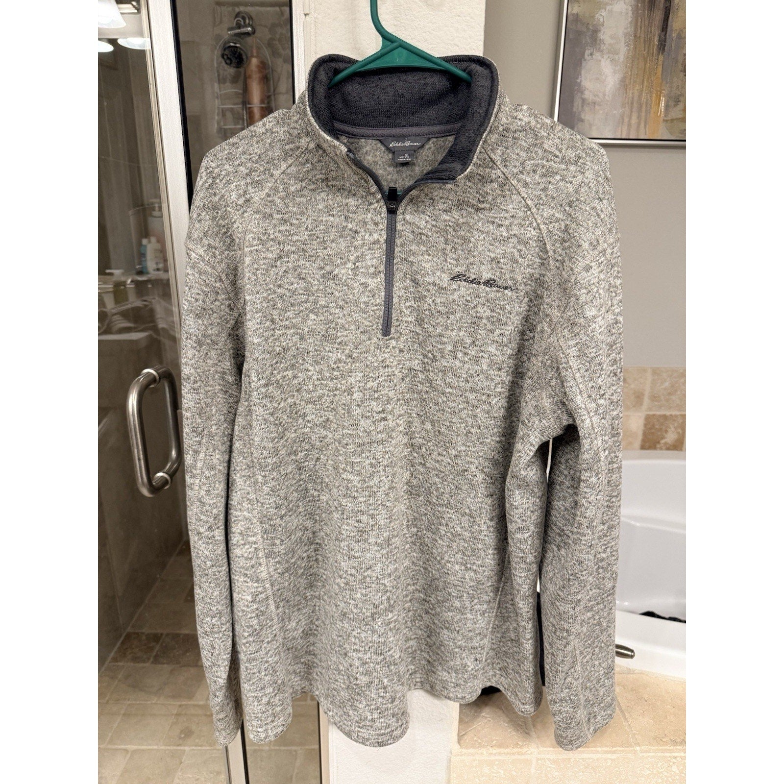 Eddie Bauer Mens XL Quarter Zip Sweater Fleece Pullover Gray Sherpa Lined