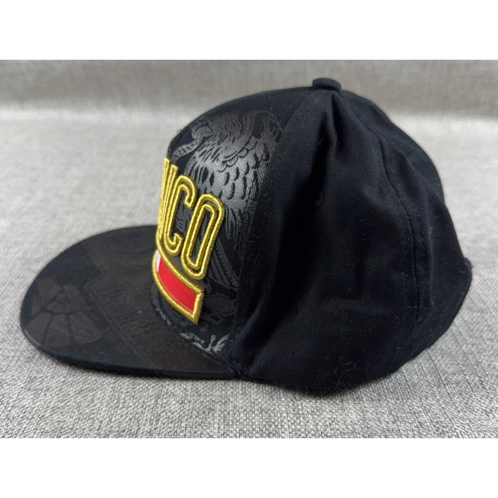 Top Level Mexico Snapback Hat Black Gold Embroidered Mexican Flag Eagle Cap