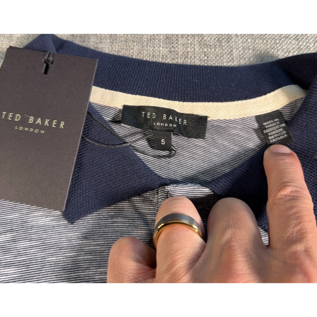 Ted Baker DALMOR Polo Shirt Mens Size 5 XL NWT Gray Navy 100% Cotton