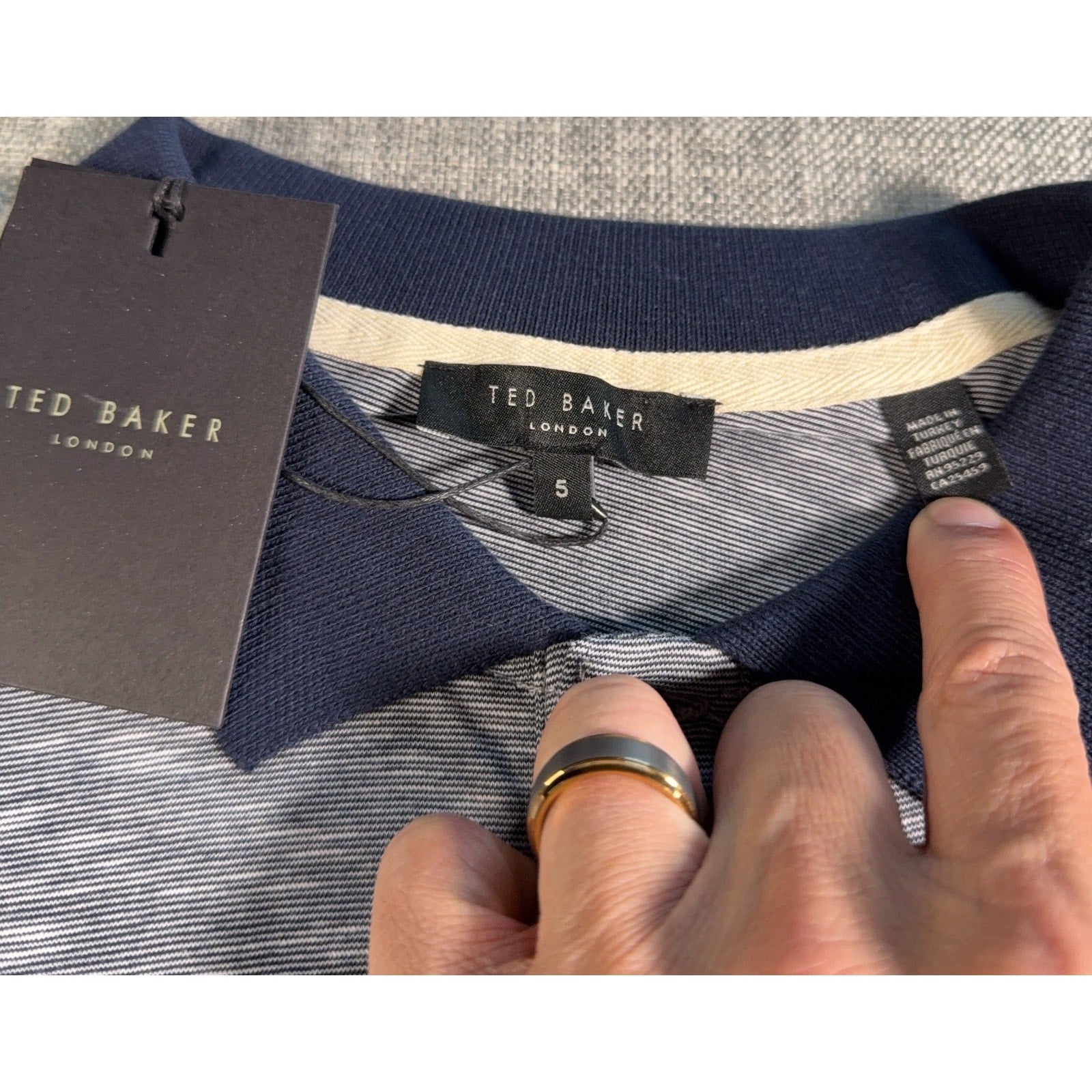 Ted Baker DALMOR Polo Shirt Mens Size 5 XL NWT Gray Navy 100% Cotton