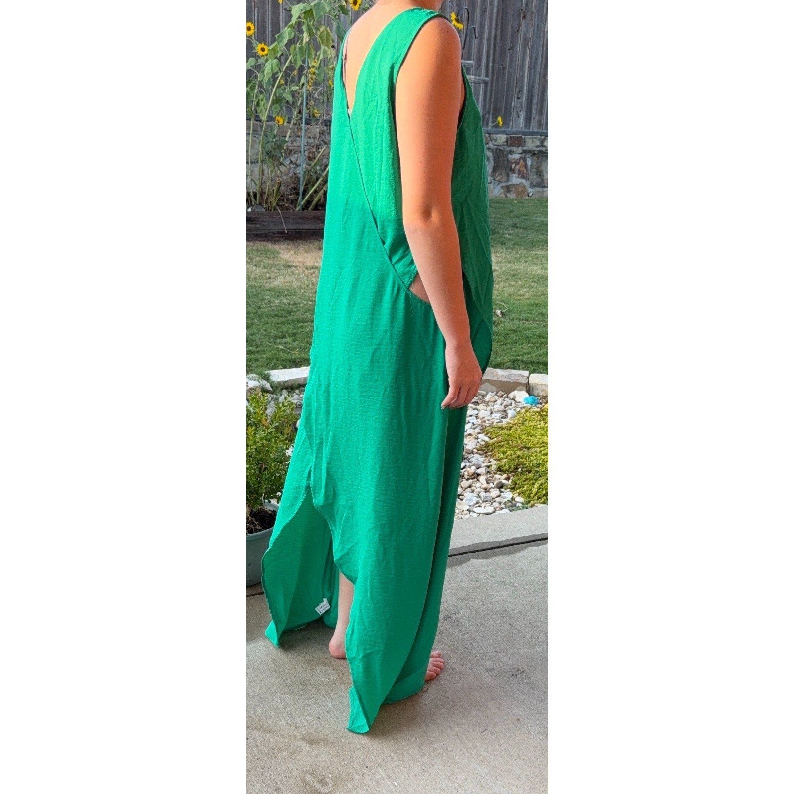 Halara Womens M Emerald Green Wrap Maxi Dress Open Side High Low Resort Coverup