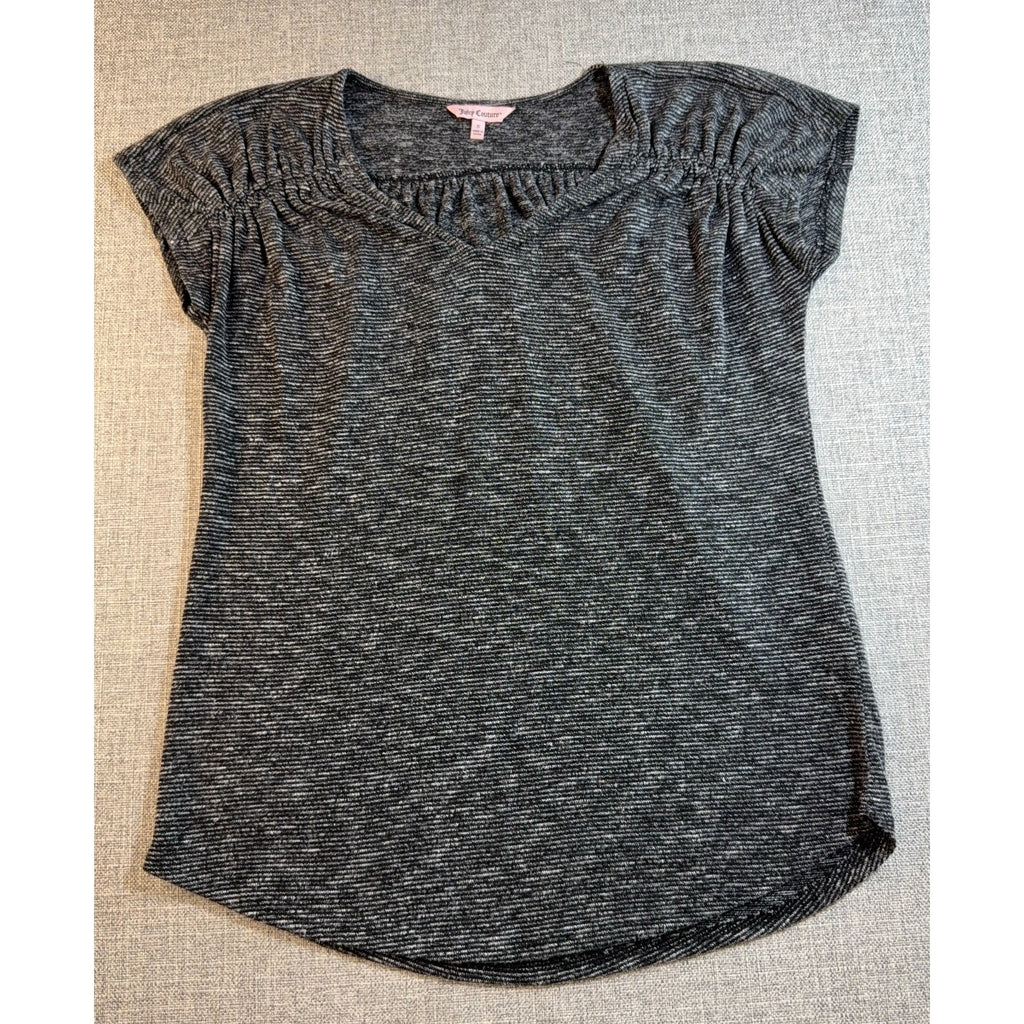 Juicy Couture Womens S Black Gray Marled Tunic Top Ruched Cap Sleeve
