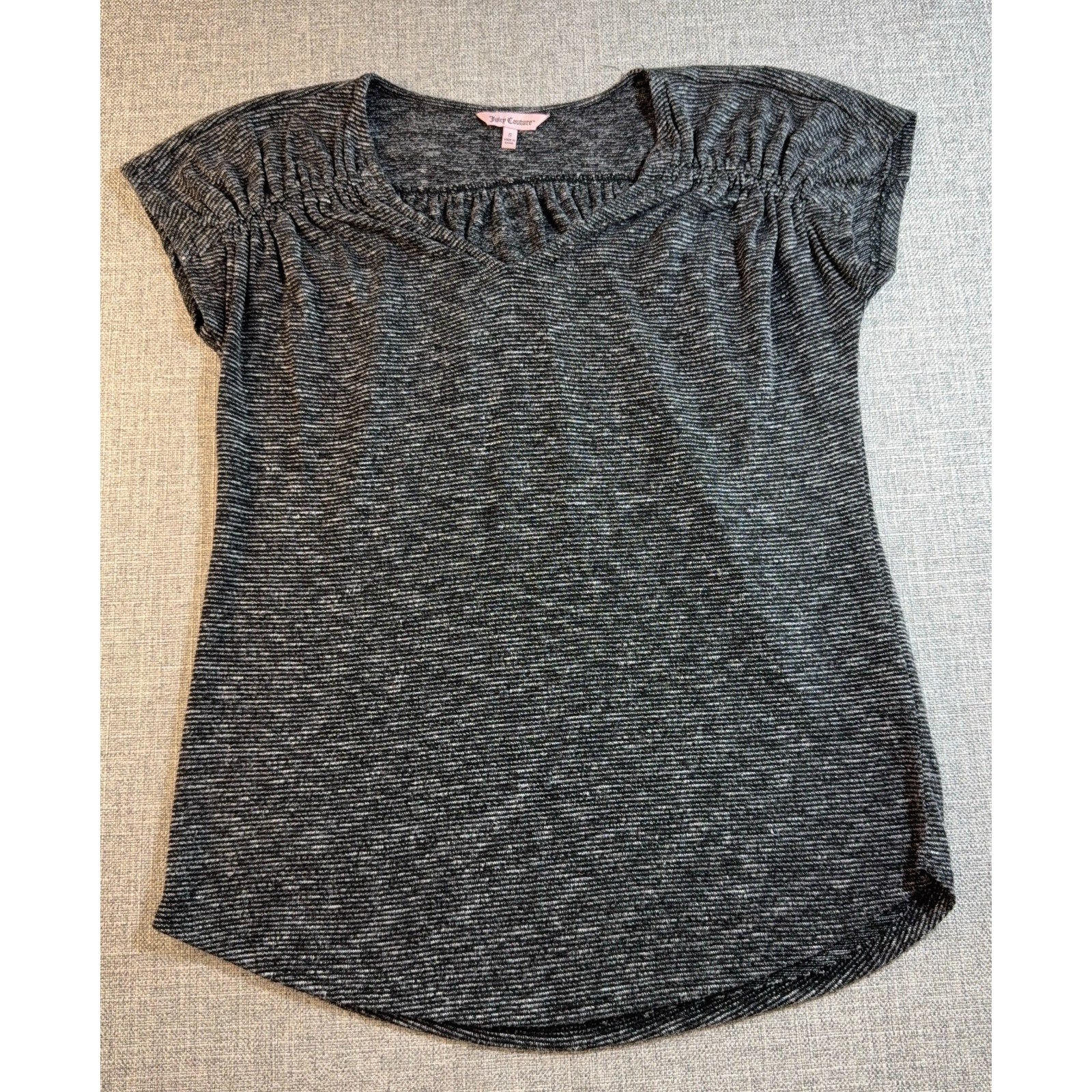 Juicy Couture Womens S Black Gray Marled Tunic Top Ruched Cap Sleeve