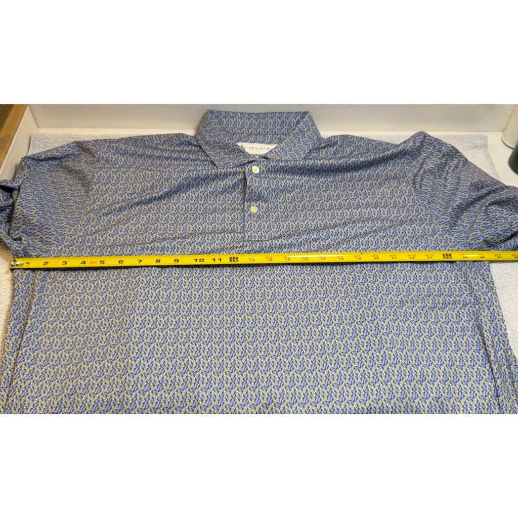 Donald Ross Golf Polo Shirt Mens XLT Blue Yellow Print Stretch Performance 1896