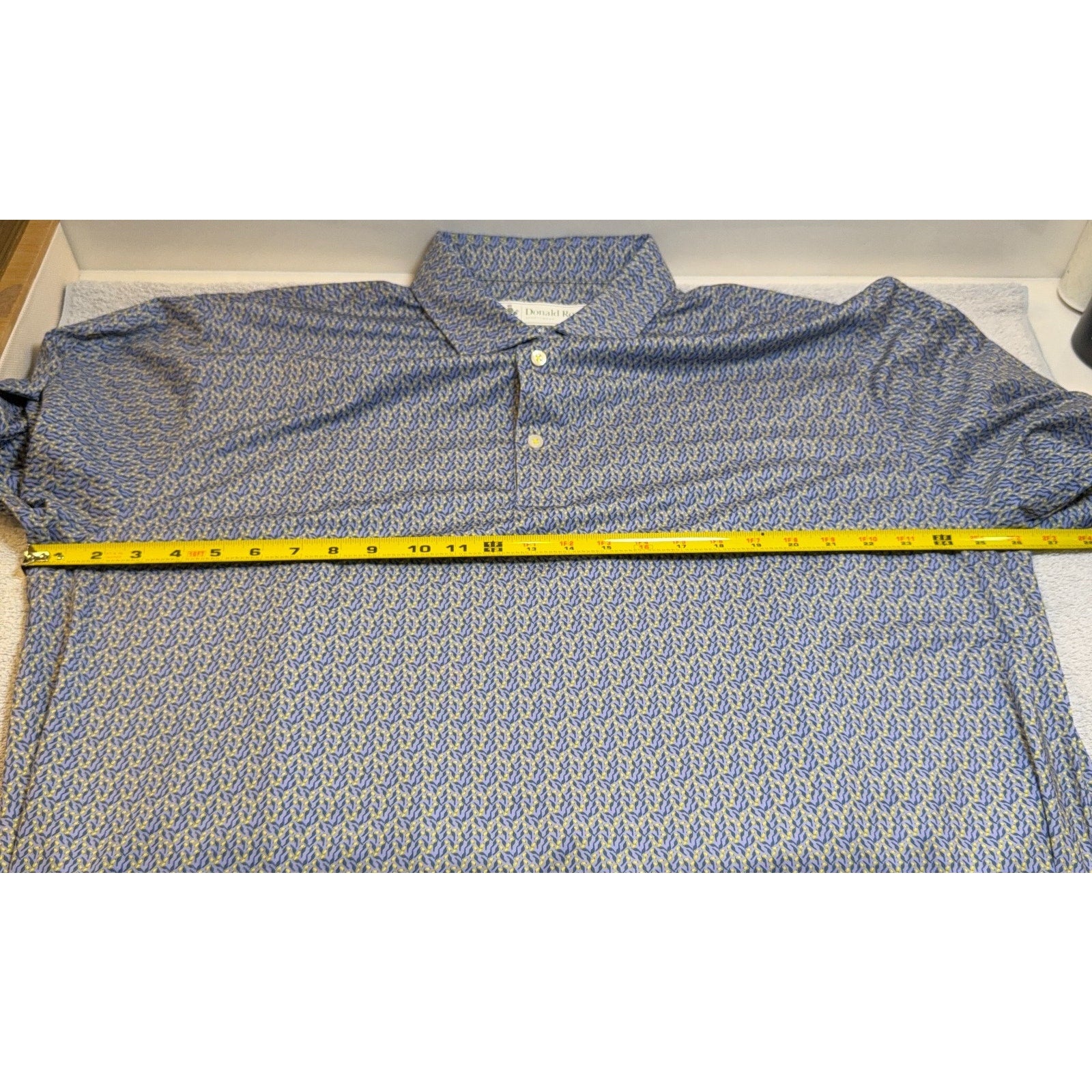 Donald Ross Golf Polo Shirt Mens XLT Blue Yellow Print Stretch Performance 1896