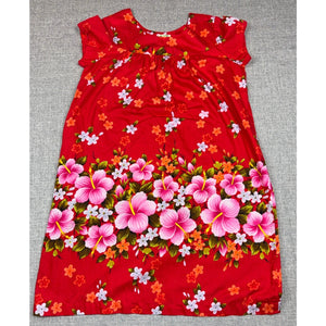 Vintage 60s Ui-Maikai Hawaiian Muumuu Dress Red Hibiscus Cotton L XL