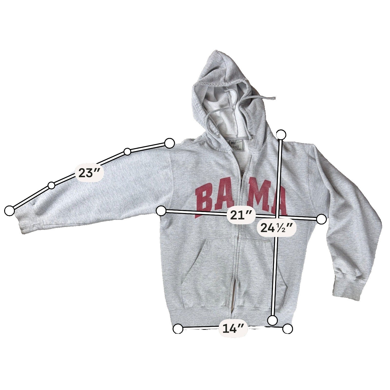 Alabama Crimson Tide Hoodie Mens Medium Gray Full Zip MV Sport College NCAA