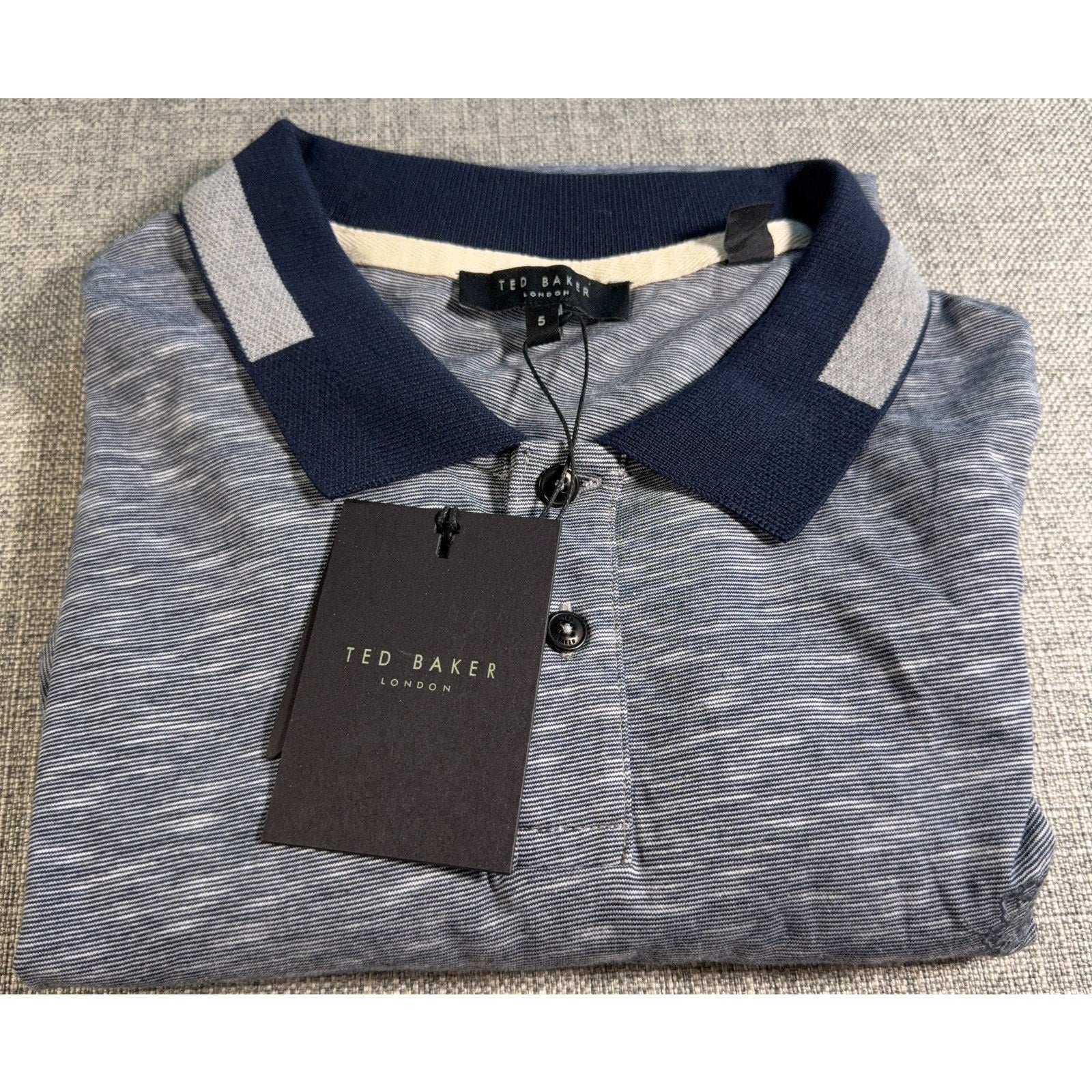 Ted Baker DALMOR Polo Shirt Mens Size 5 XL NWT Gray Navy 100% Cotton