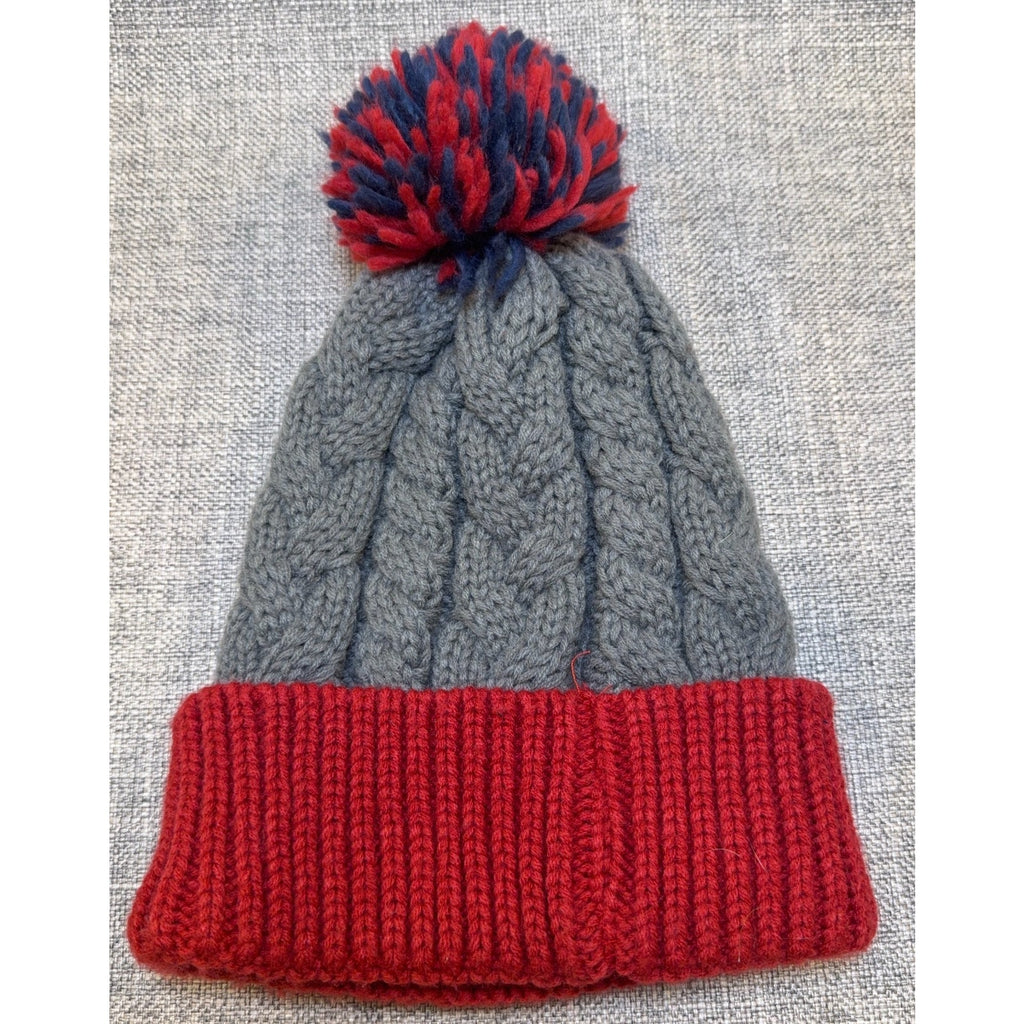 FC Barcelona Official Cable Knit Pom Beanie Hat Gray Red FCB Soccer Adult OS