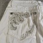 Miss Me Jeans Womens 30 White Cropped Skinny Rhinestone Embellished Flawed