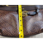 Liz Claiborne Brown Monogram Shoulder Bag Purse Faux Leather Geometric