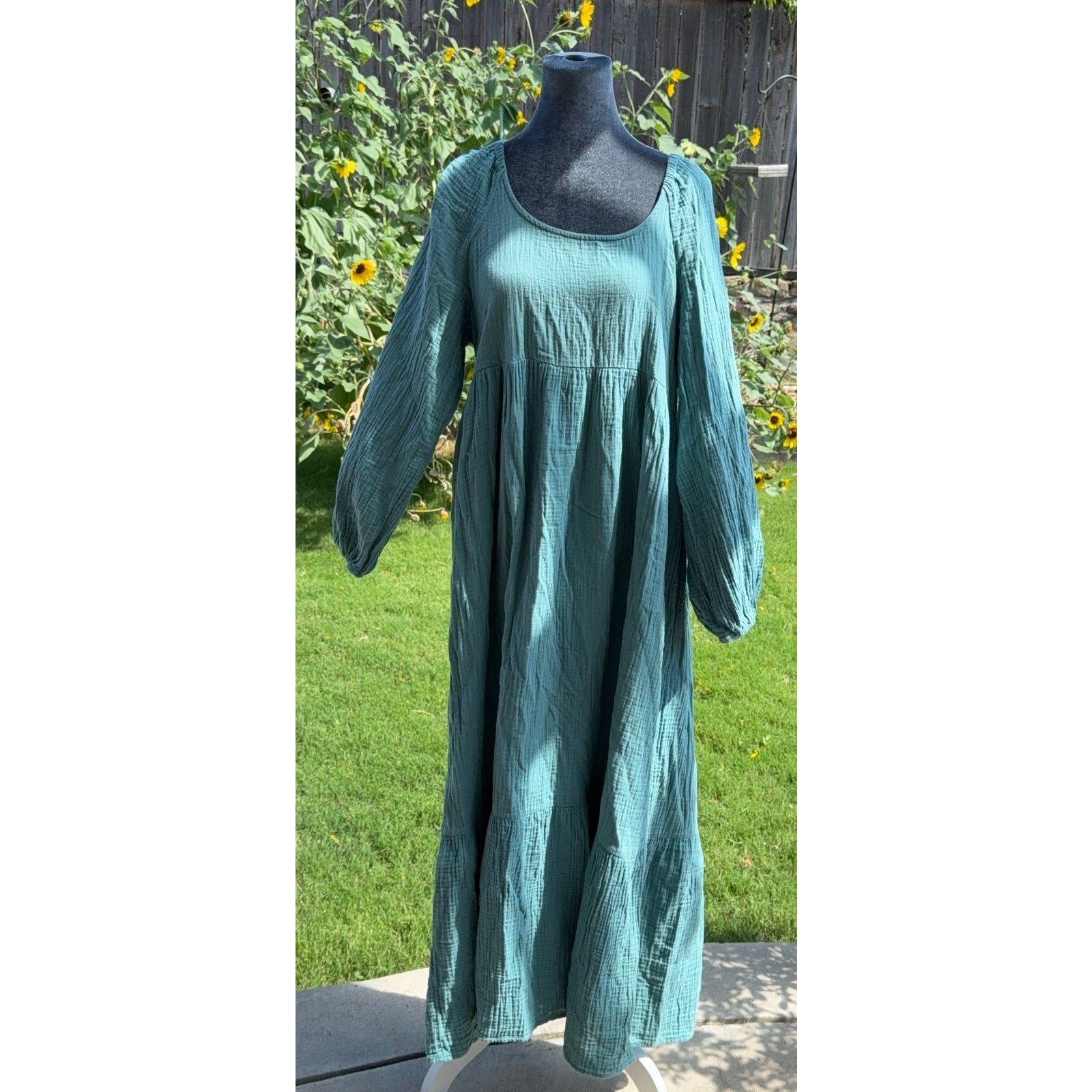 Universal Thread Womens L Teal Gauze Prairie Dress Boho Cottagecore Maxi
