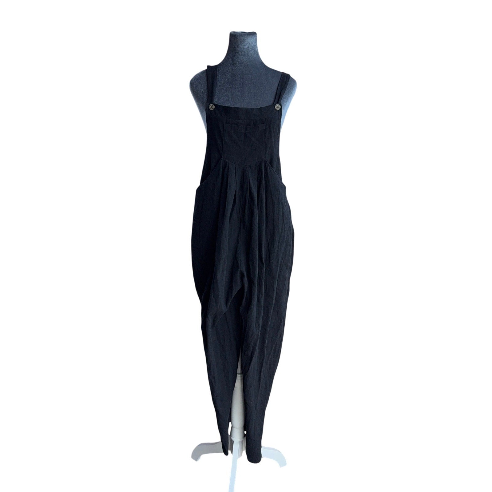 Black Lagenlook Wide Leg Overall Jumpsuit Boho Minimalist