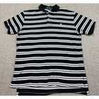 Polo Ralph Lauren Mens Large Polo Shirt Black White Striped Cotton Pony
