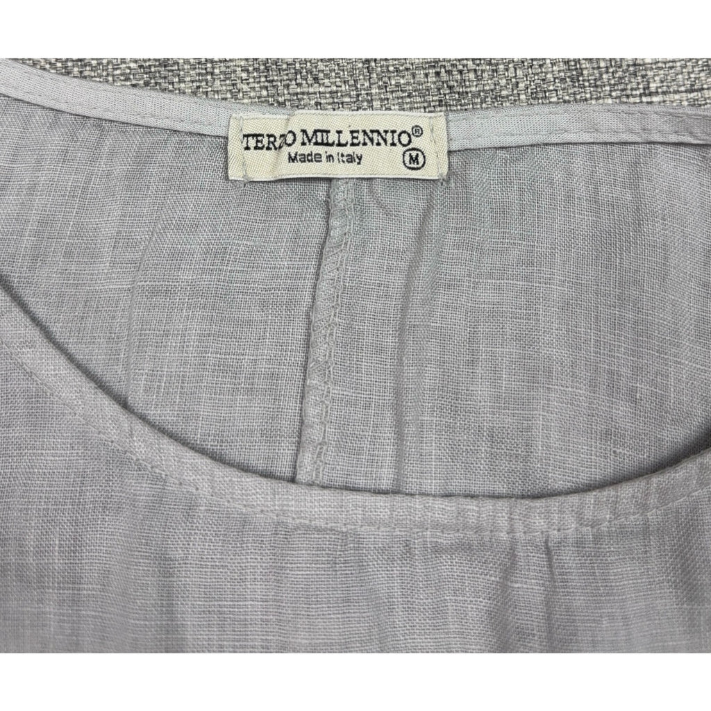Terzo Millennio Linen Maxi Dress M Gray Ruffle Hem Made in Italy Lagenlook