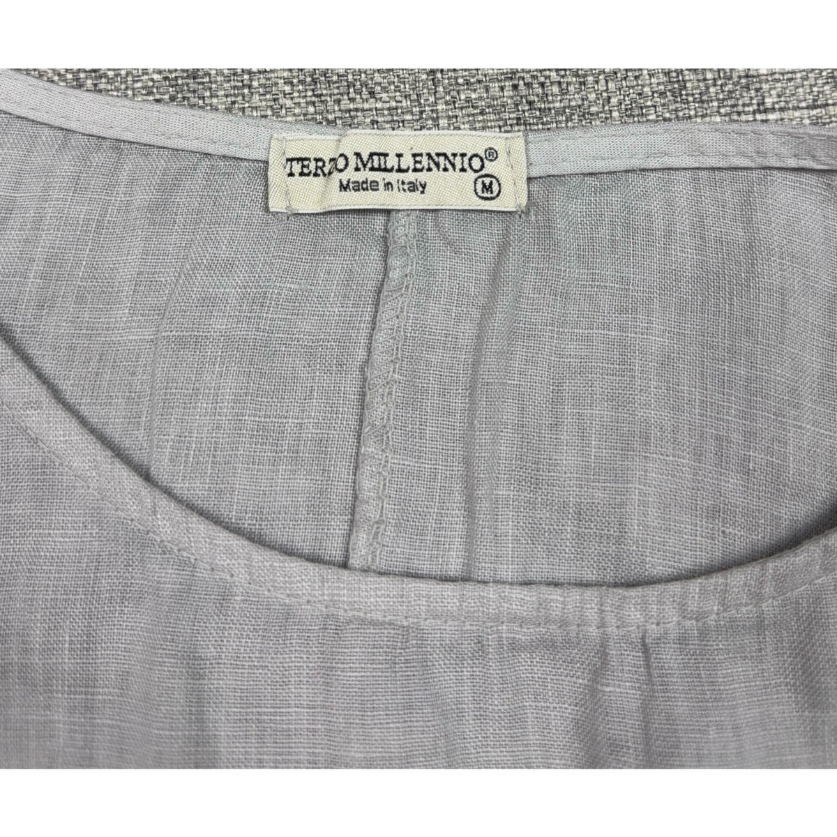 Terzo Millennio Linen Maxi Dress M Gray Ruffle Hem Made in Italy Lagenlook