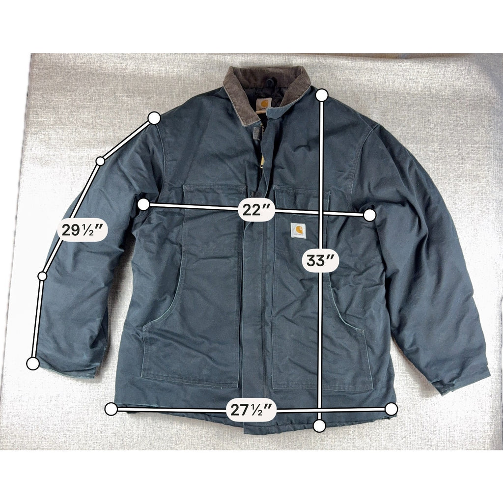 Carhartt Jacket Mens Black Duck Canvas Work Coat Distressed Corduroy Collar