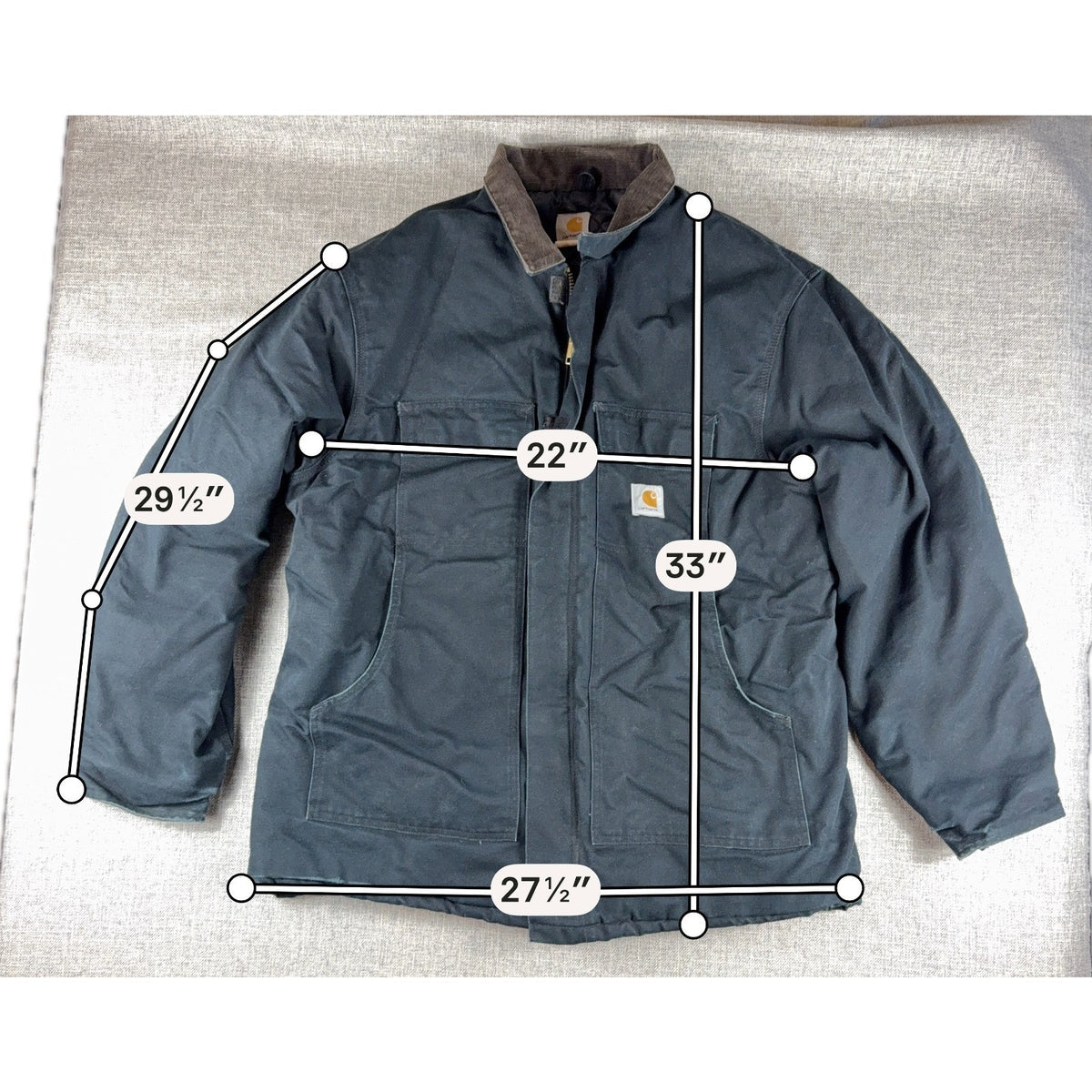 Carhartt Jacket Mens Black Duck Canvas Work Coat Distressed Corduroy Collar