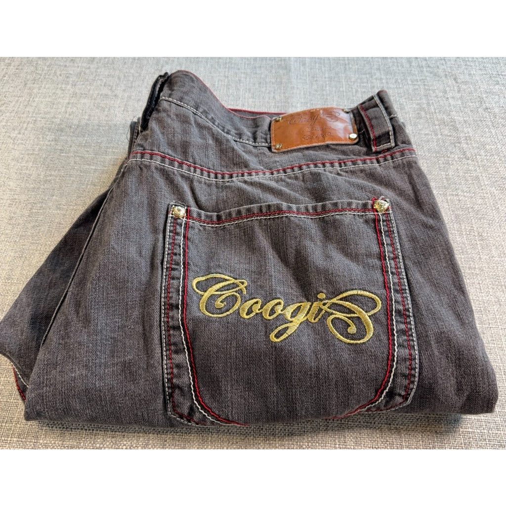 Coogi Australia Jeans Mens 42x35 Gray Baggy Y2K Hip Hop Embroidered Denim