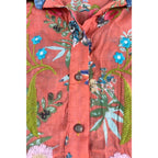 Soft Surroundings M Embroidered Floral Tunic Blouse Velvet Collar Boho Orange