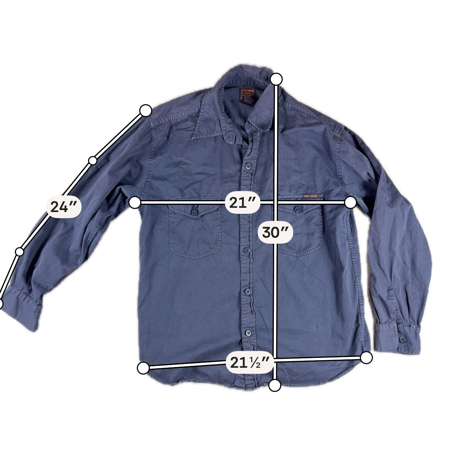 Lucky Brand Mens M Blue Utility Work Shirt 100% Cotton Long Sleeve Button Up